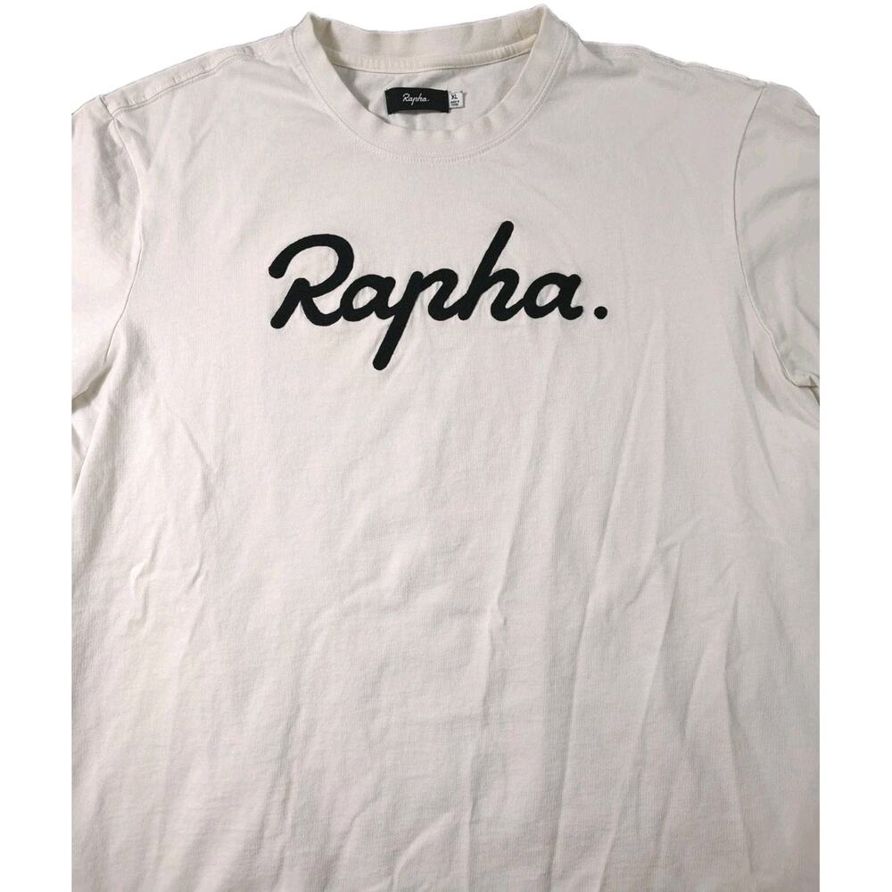 Rapha T-Shirt Mens XL White Cycling Activewear Cotton Outdoor Tee Spell Out GUC